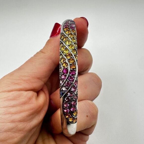 NWOT Unbelievable lab created sapphires in sterling silver cuff bracelet! - Picture 4 of 15